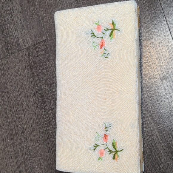 Vintage 50s Spritzer & Fuhrmann Ivory Glass Beaded Wallet Floral Wedding Bridal - Picture 8 of 17